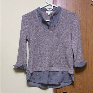 Monteau Textured Knit with Striped Floral Shirt